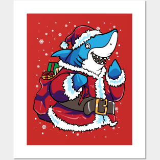 Shark Santa Claus Christmas Posters and Art